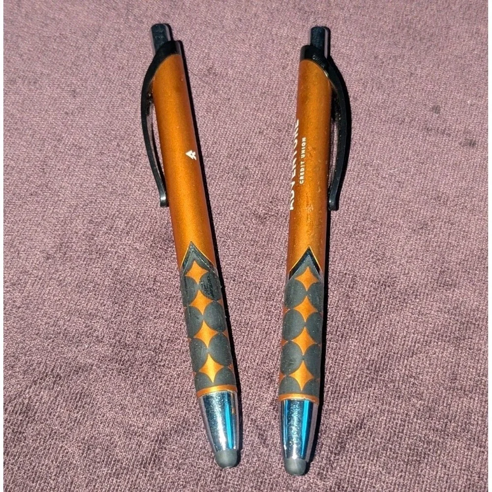 Retro Officecore Adventure Credit Union Promo Pen Set Lot‎ of 2 Working